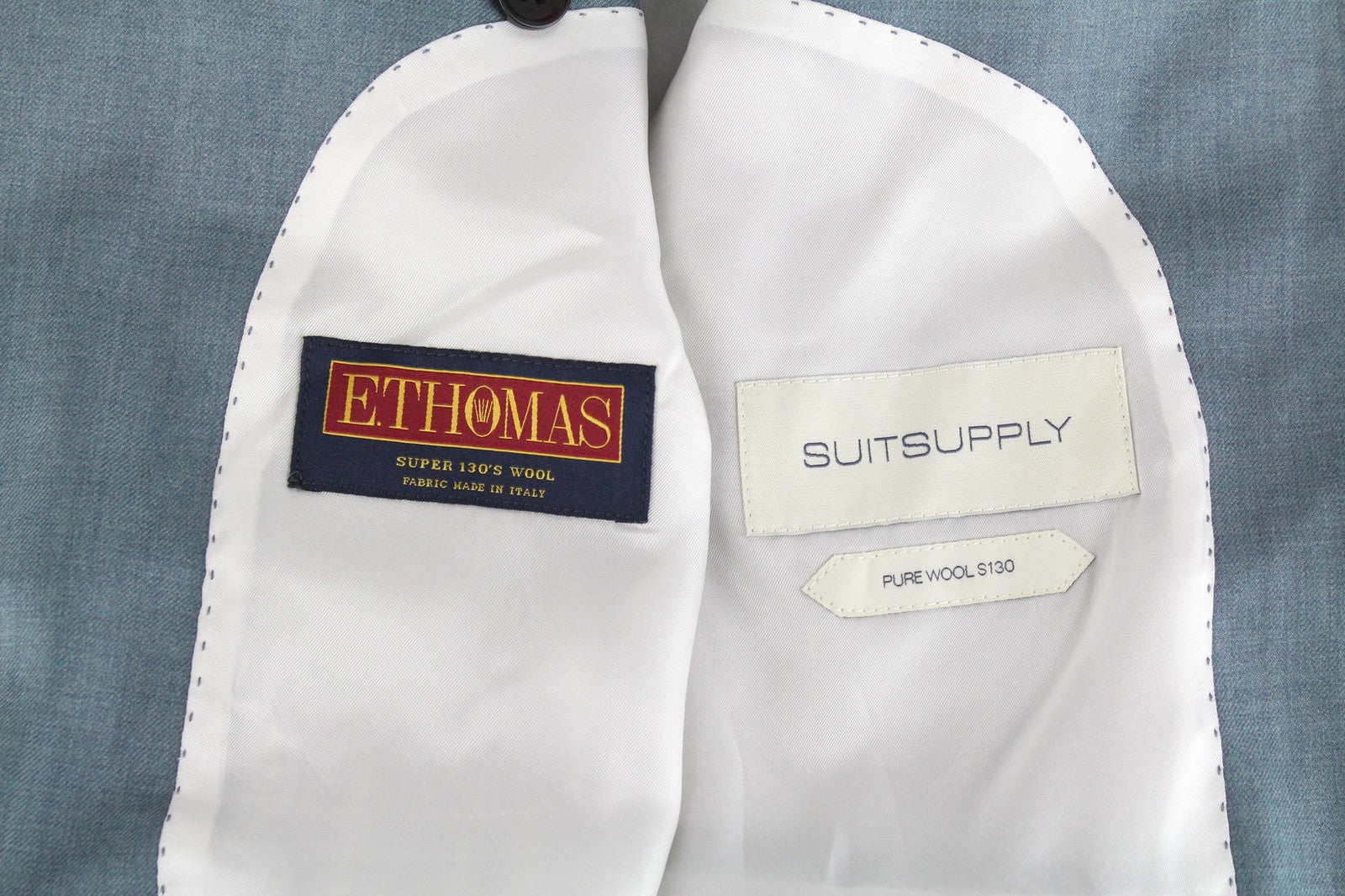 SUITSUPPLY Havana Jetted Men Suit UK38R Blue Pure Wool 2 Piece Slim Cut Lined