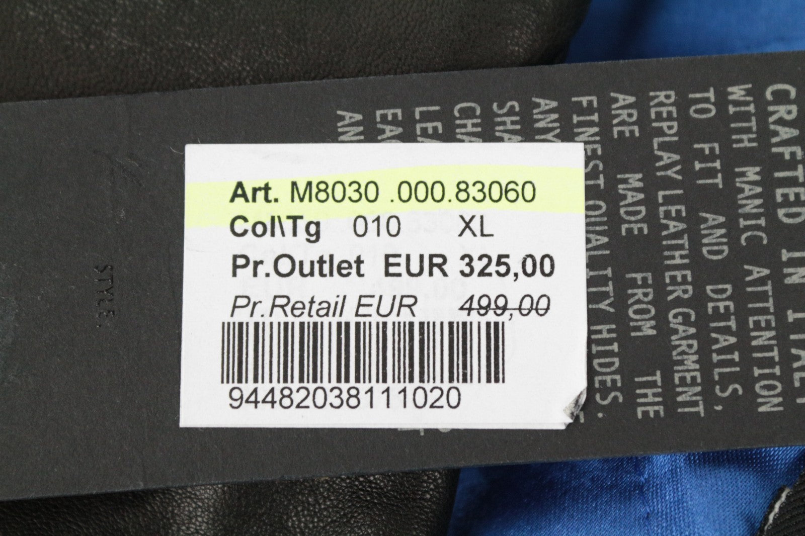 REPLAY Men Jacket XL Biker Black Lined Belted Collared Pure Lambskin RRP499
