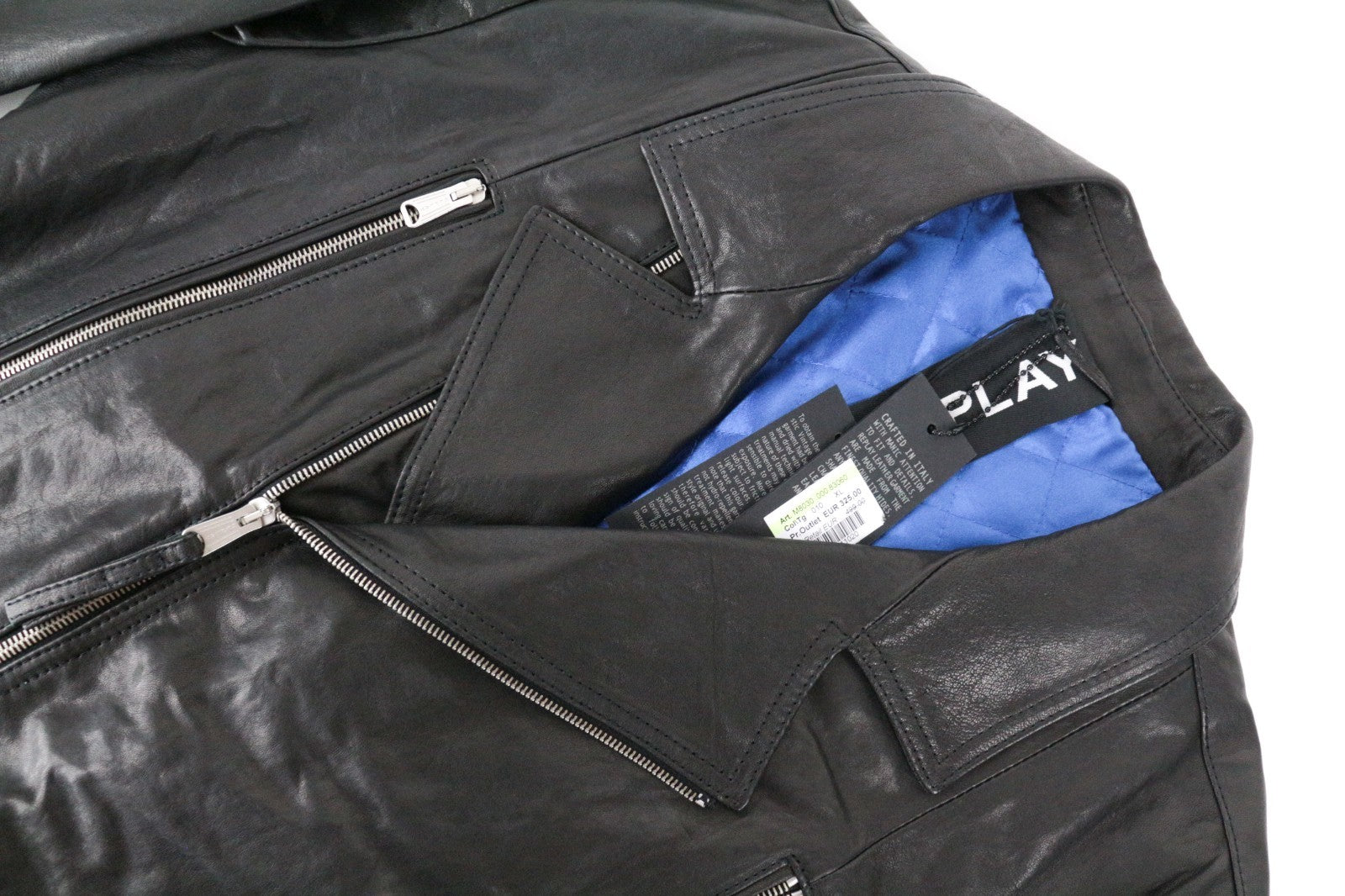 REPLAY Men Jacket XL Biker Black Lined Belted Collared Pure Lambskin RRP499
