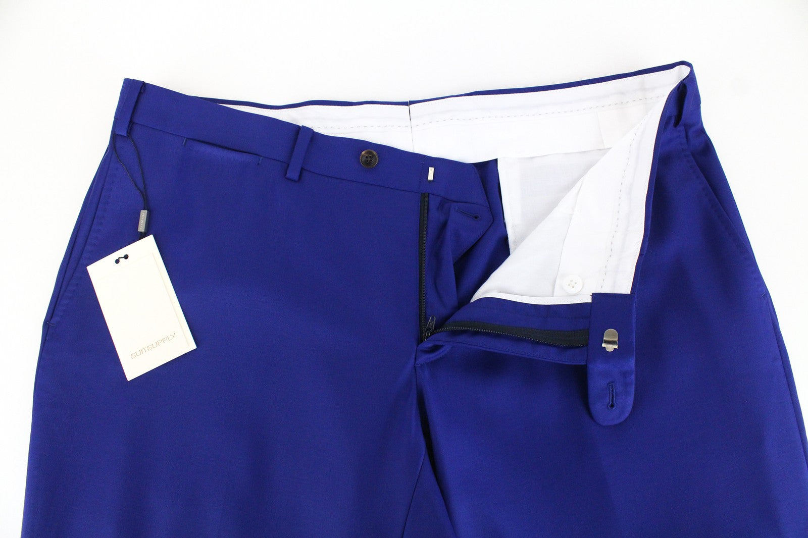 SUITSUPPLY Lazio Men Trousers UK44S Bright Blue Formal Pleated Pure Wool