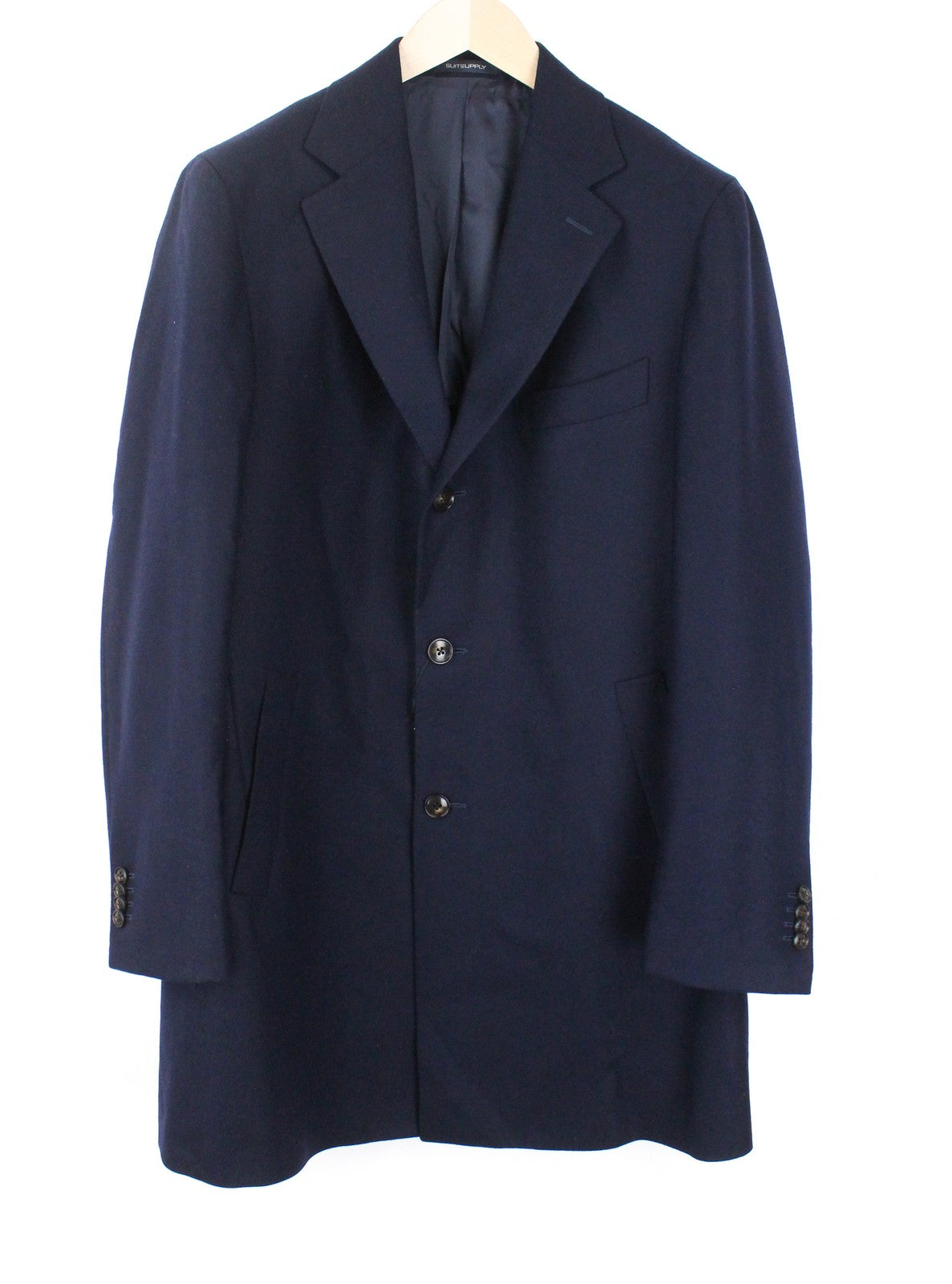 SUITSUPPLY Vicenza Men Coat UK44S Mid-Length Lined Flannel Pure Wool Navy
