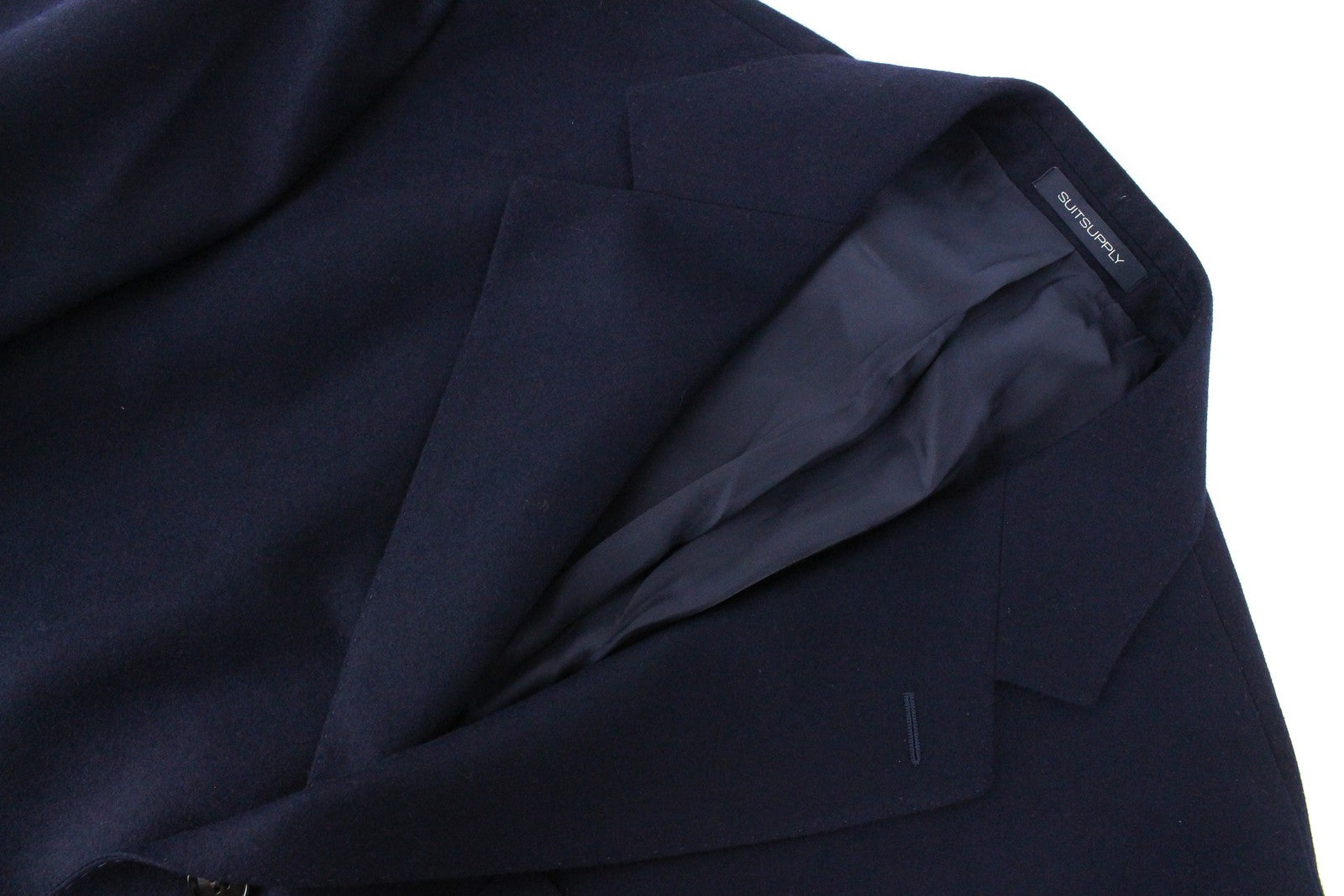 SUITSUPPLY Vicenza Men Coat UK44S Mid-Length Lined Flannel Pure Wool Navy