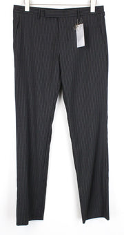 RICHMOND Men Trousers 48 Pure Wool Grey Striped Pattern Classic Formal