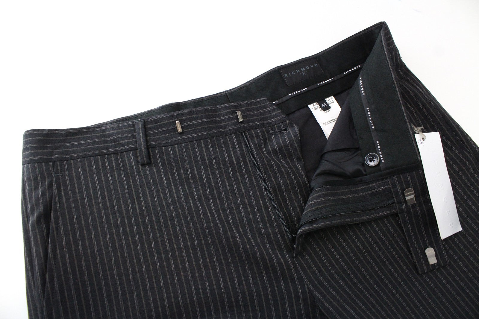 RICHMOND Men Trousers 48 Pure Wool Grey Striped Pattern Classic Formal