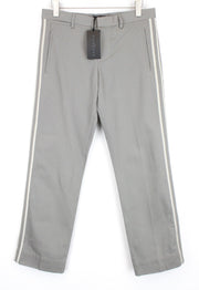 JOHN RICHMOND  Men Trousers 48 Pure Cotton Grey Side Lines Pleated Front
