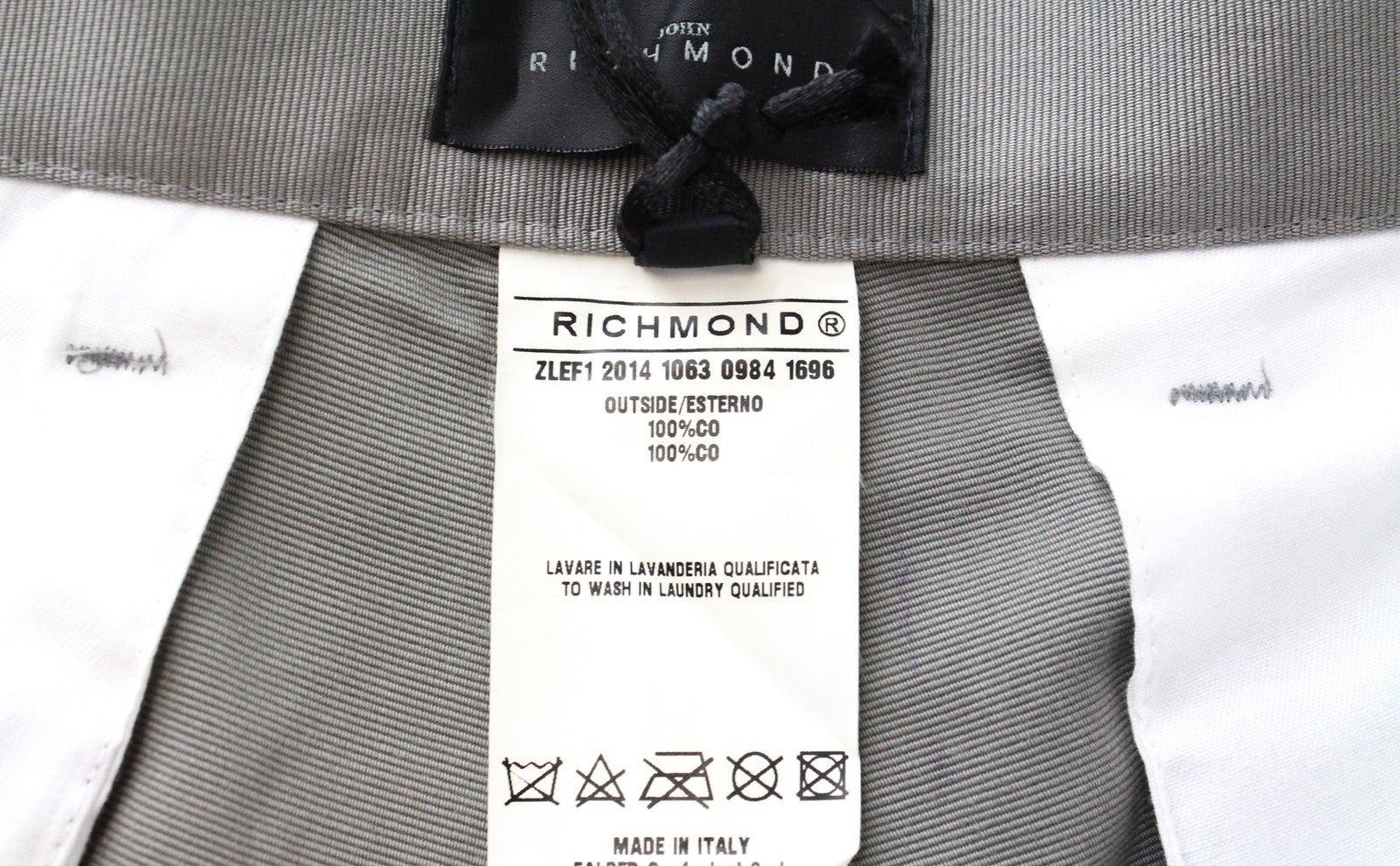 JOHN RICHMOND  Men Trousers 48 Pure Cotton Grey Side Lines Pleated Front