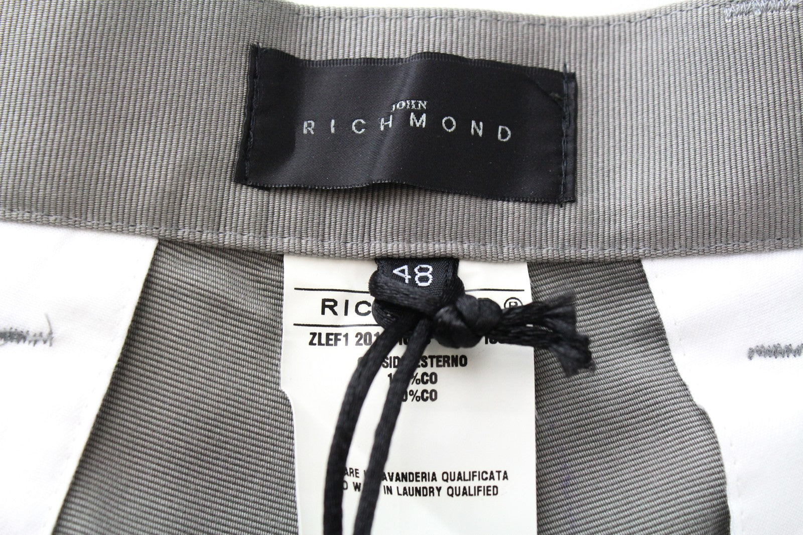 JOHN RICHMOND  Men Trousers 48 Pure Cotton Grey Side Lines Pleated Front
