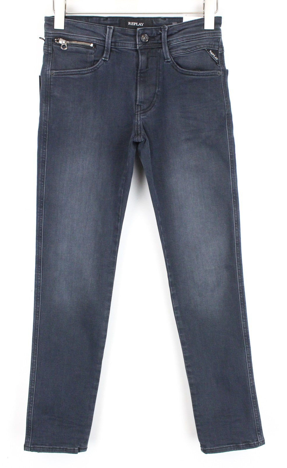 REPLAY Anbass Men Jeans W27/L30 Slim Fit Cotton Stretch Grey Blue Washed Denim