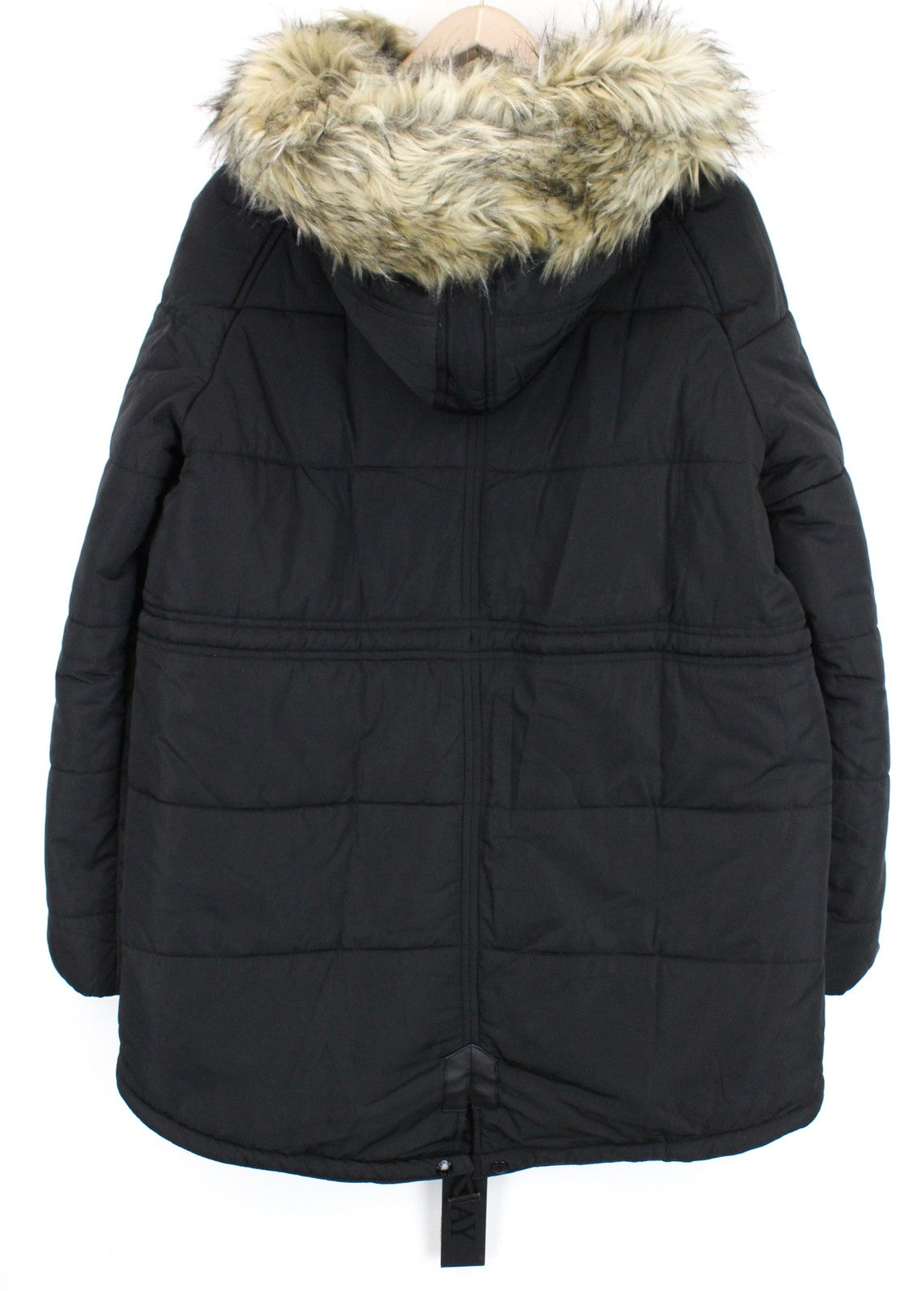 REPLAY Women Jacket M Black Lined Padded Faux Fur Hooded Zipped Snaps Parka