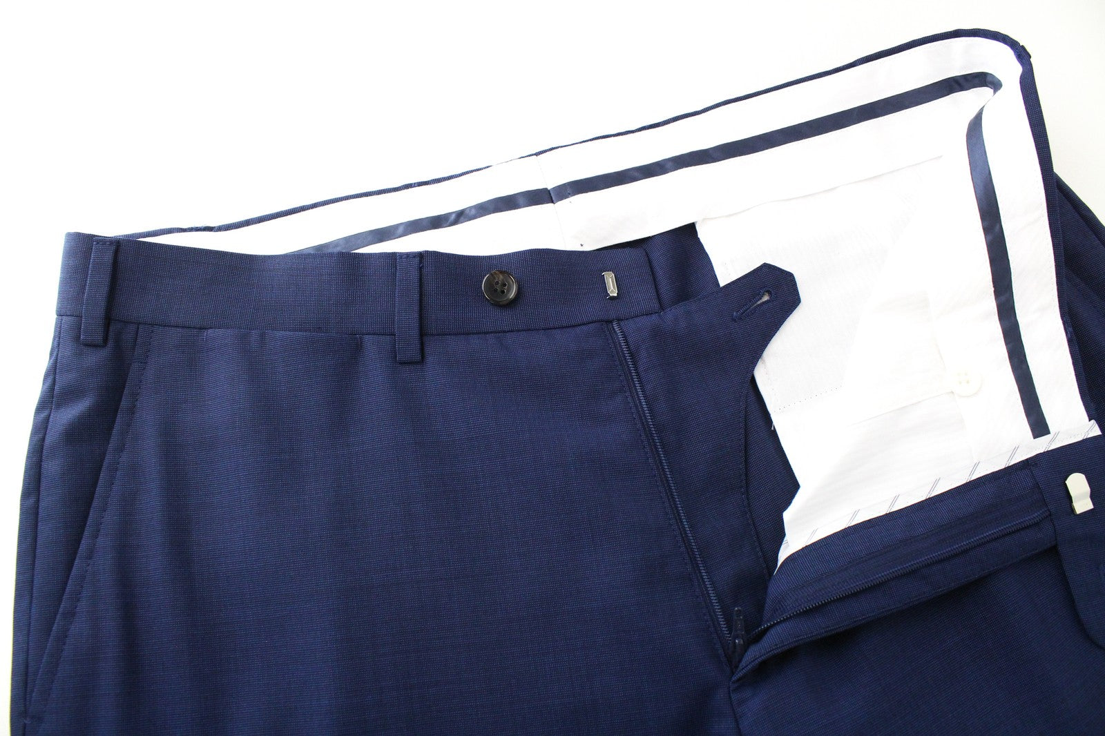 SUITSUPPLY Brescia Men Trousers UK34R Blue Pure Wool Classic Lined Pleated
