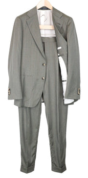 SUITSUPPLY Havana Patch Men Suit UK38R Green Slim Wool Silk Pleated 2 Piece