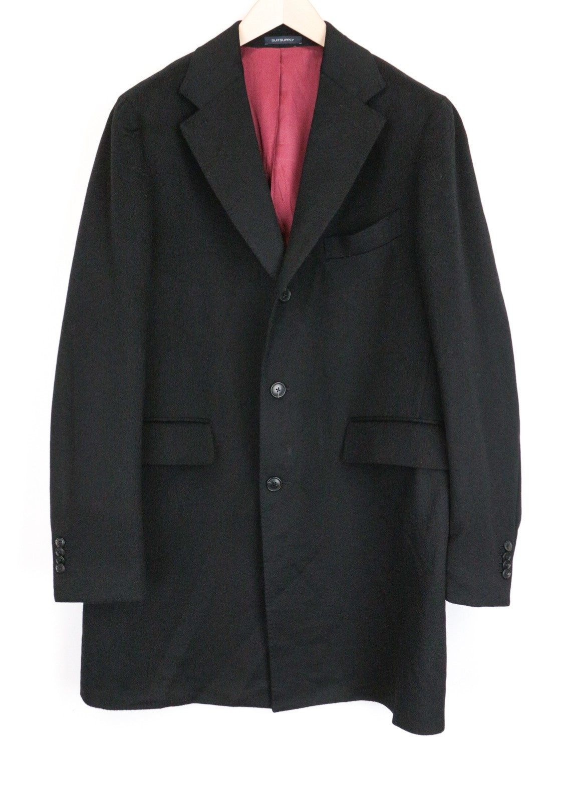 SUITSUPPLY Vicenza Men Coat UK48R Black Pure Wool Single-Breasted Lined