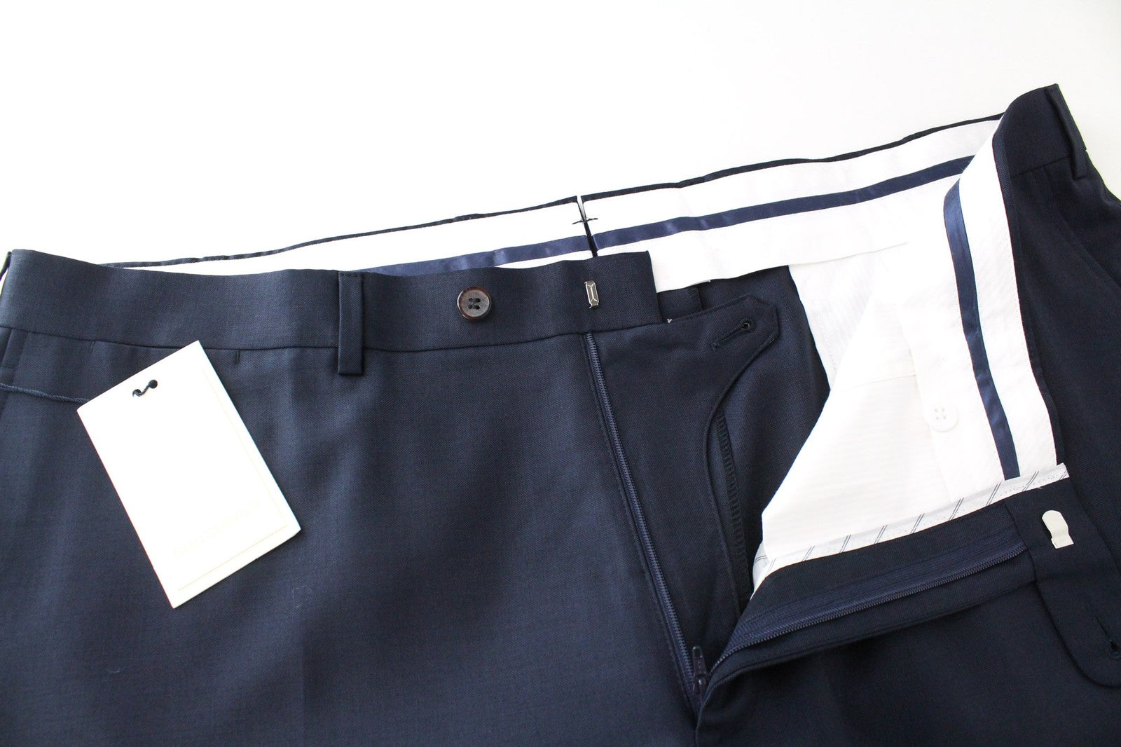 SUITSUPPLY Brescia Men Trousers UK44S Navy Blue Formal Pleated Pure Wool