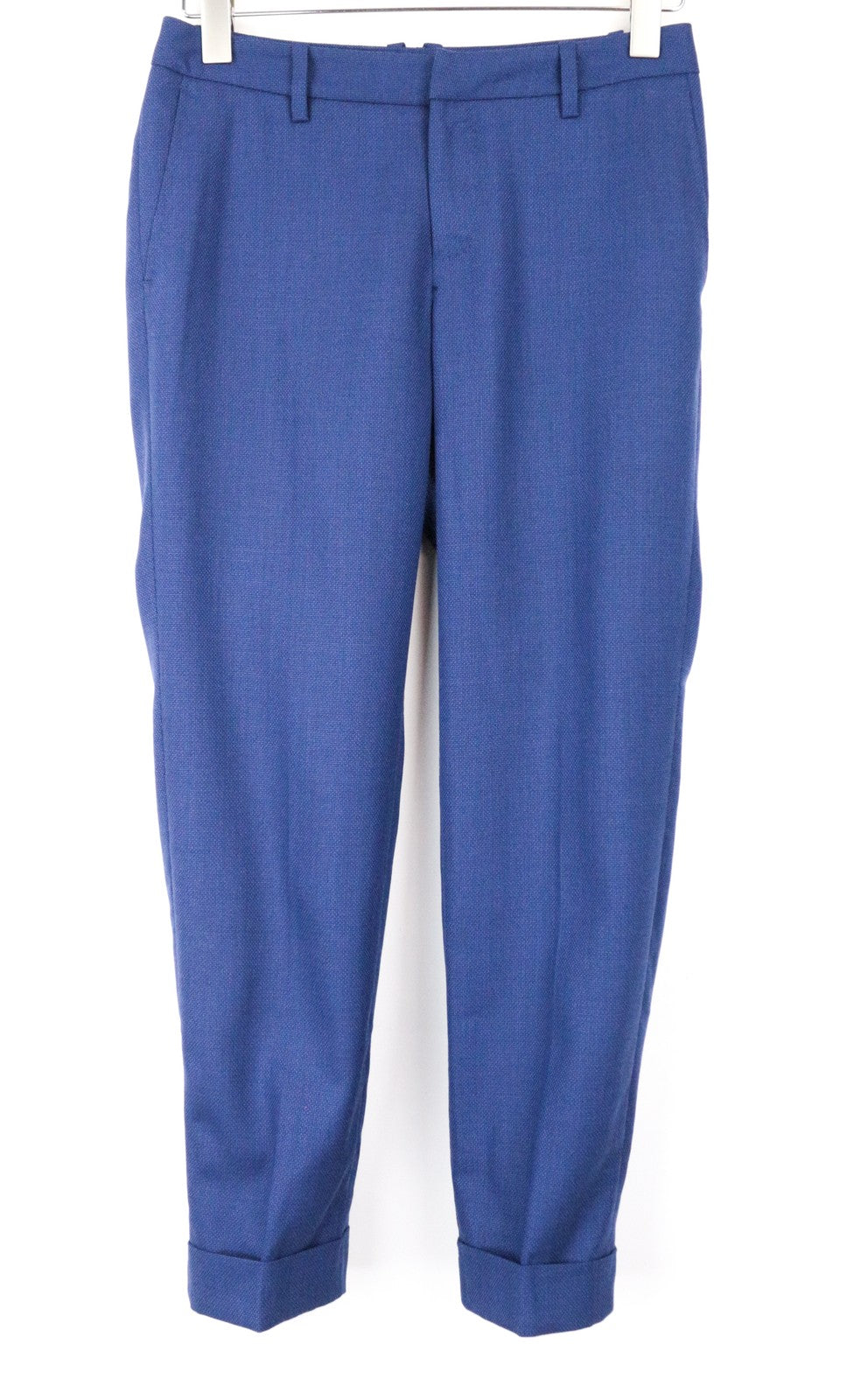 SUISTUDIO Grey Women Trousers UK8R W30 Blue Turn-Up Pleated Classic Pure Wool