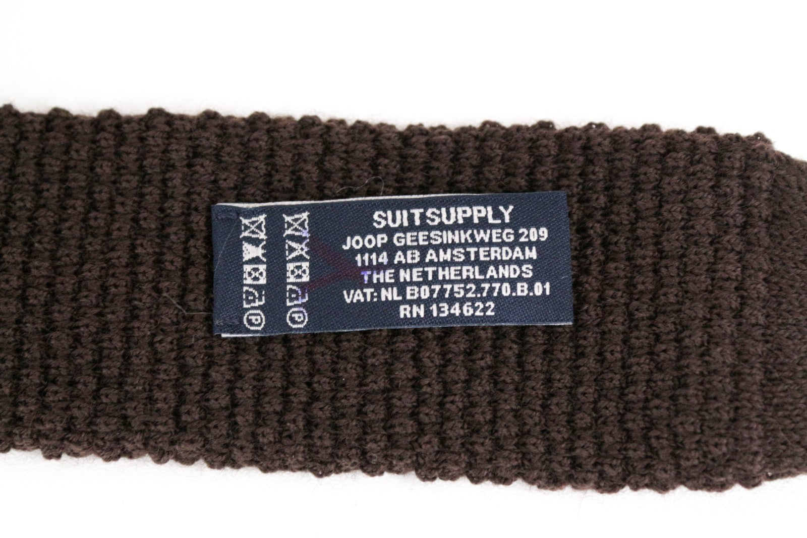 SUITSUPPLY Men Tie ~142 x 6.5 cm Brown Pure Wool Squared-End Knitted Formal
