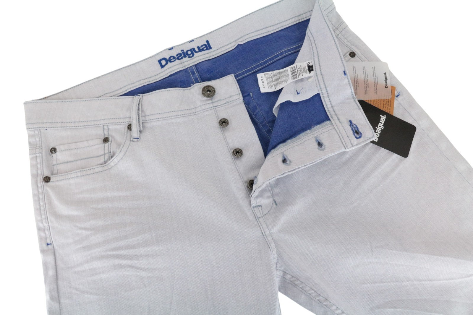 DESIGUAL Lucas Men Jeans UK20 Slim Blue Cotton Stretch