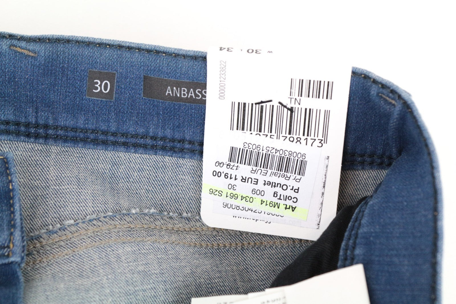 REPLAY Anbass Men Jeans W30/L34 Slim Cotton Blend Stretch Blue