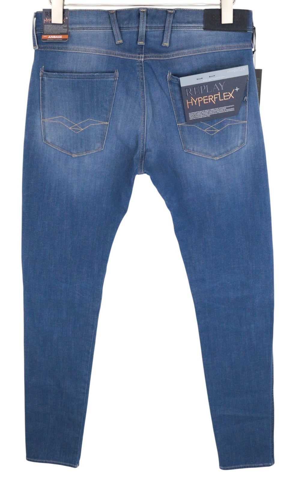 REPLAY Anbass Men Jeans W32/L36 Slim Cotton Blend Stretch Blue