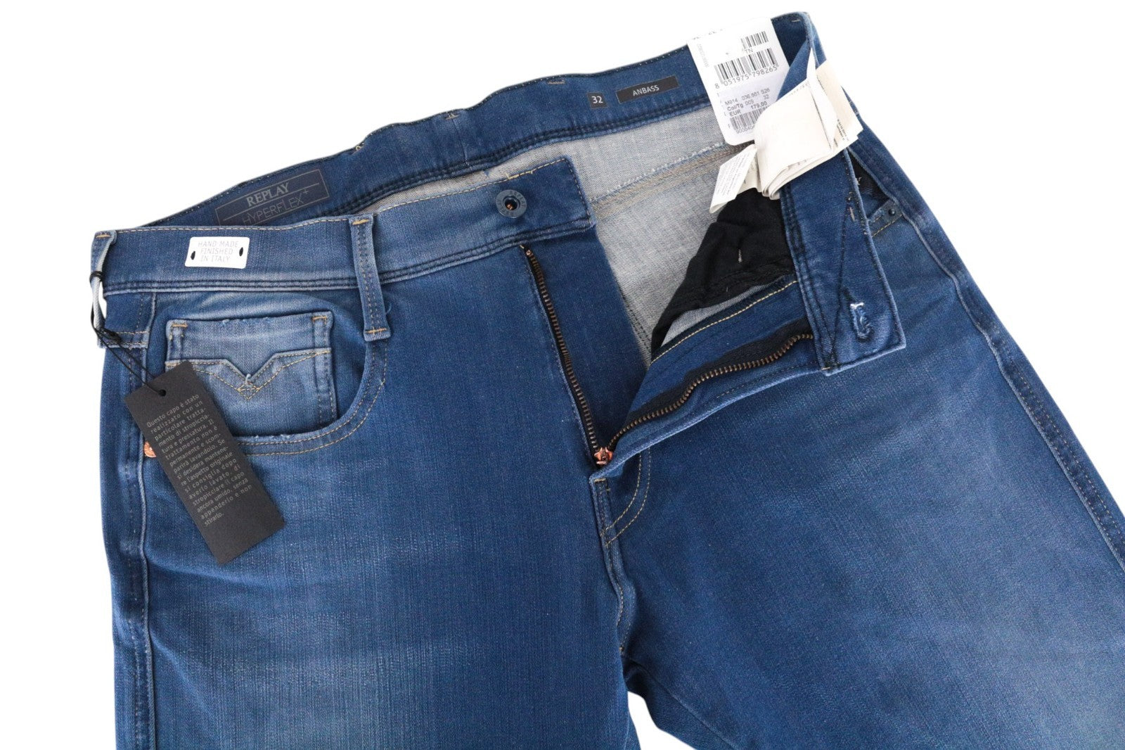 REPLAY Anbass Men Jeans W32/L36 Slim Cotton Blend Stretch Blue