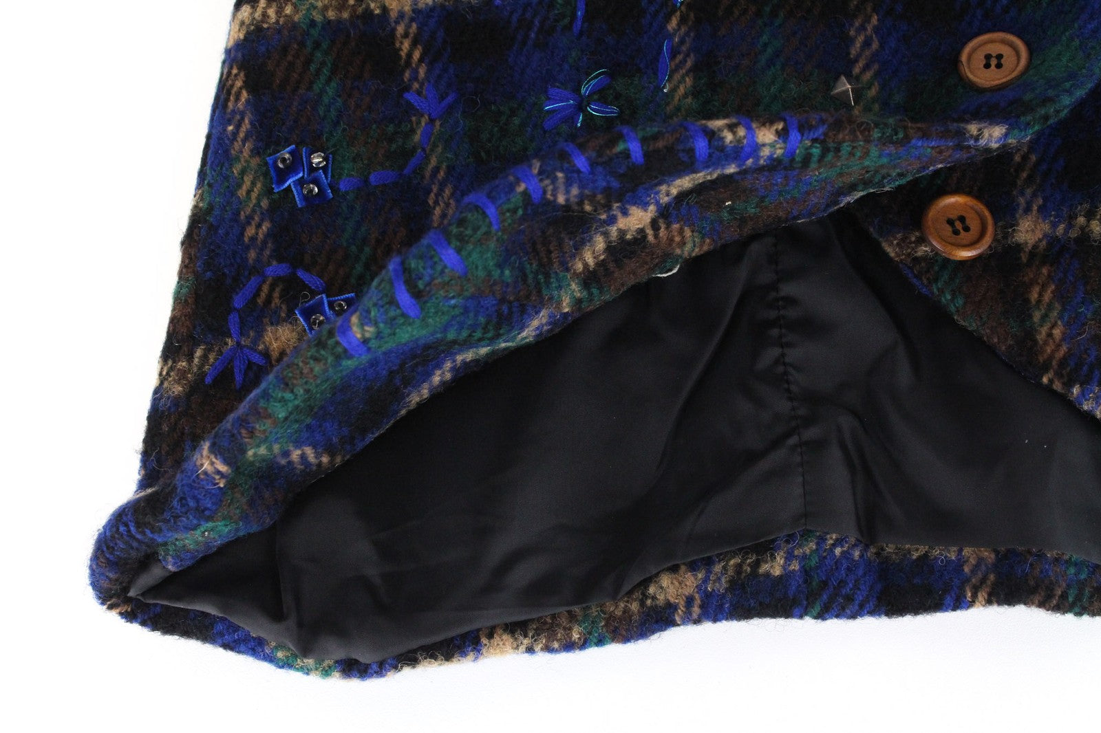 DESIGUAL Women Jacket 38 M Blue Green Wool Blend Checked Pattern Long Sleeved