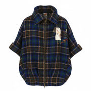 DESIGUAL Women Jacket 40 Blue Wool Blend Checked Short Sleeve Single-Breasted