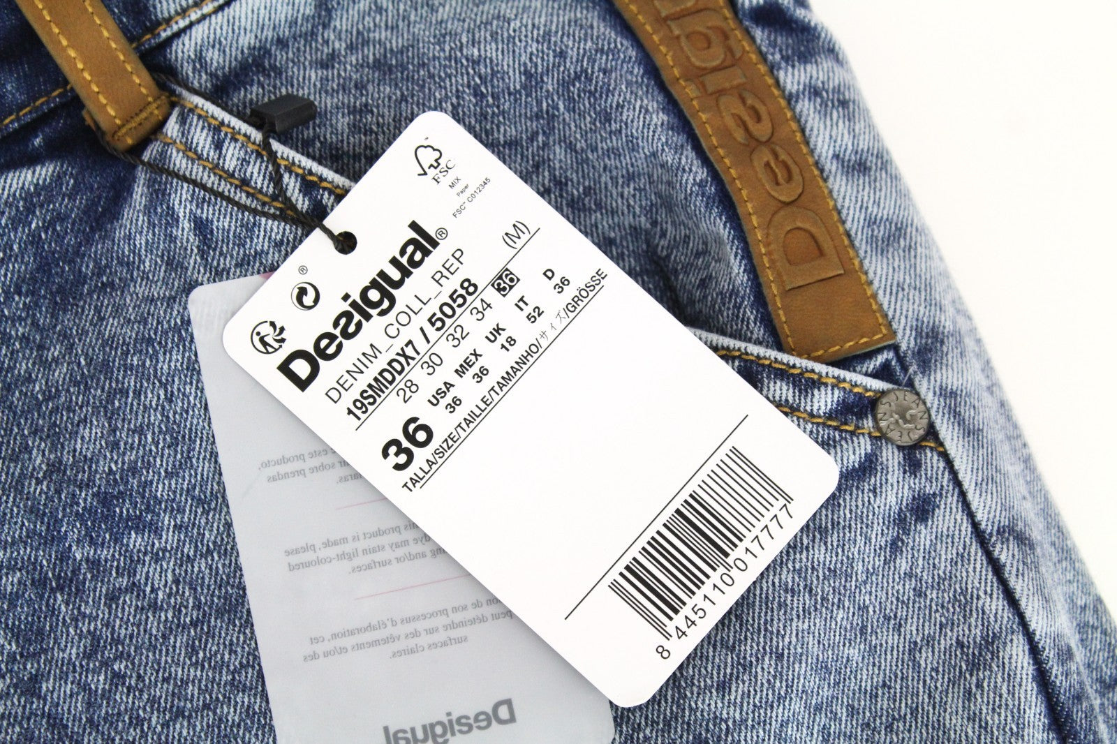DESIGUAL Coll_Rep Men Jeans W36 Washed Mid-Blue Slim Zipped Classic Stretch