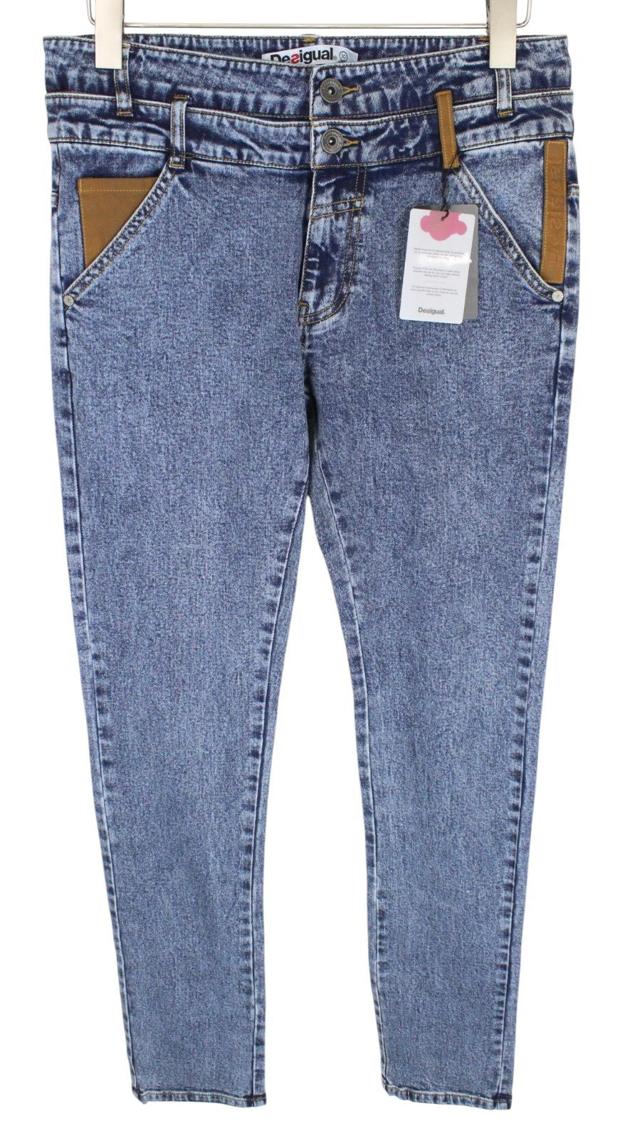 DESIGUAL Coll_Rep Men Jeans W30 Washed Mid-Blue Slim Zipped Classic Stretch