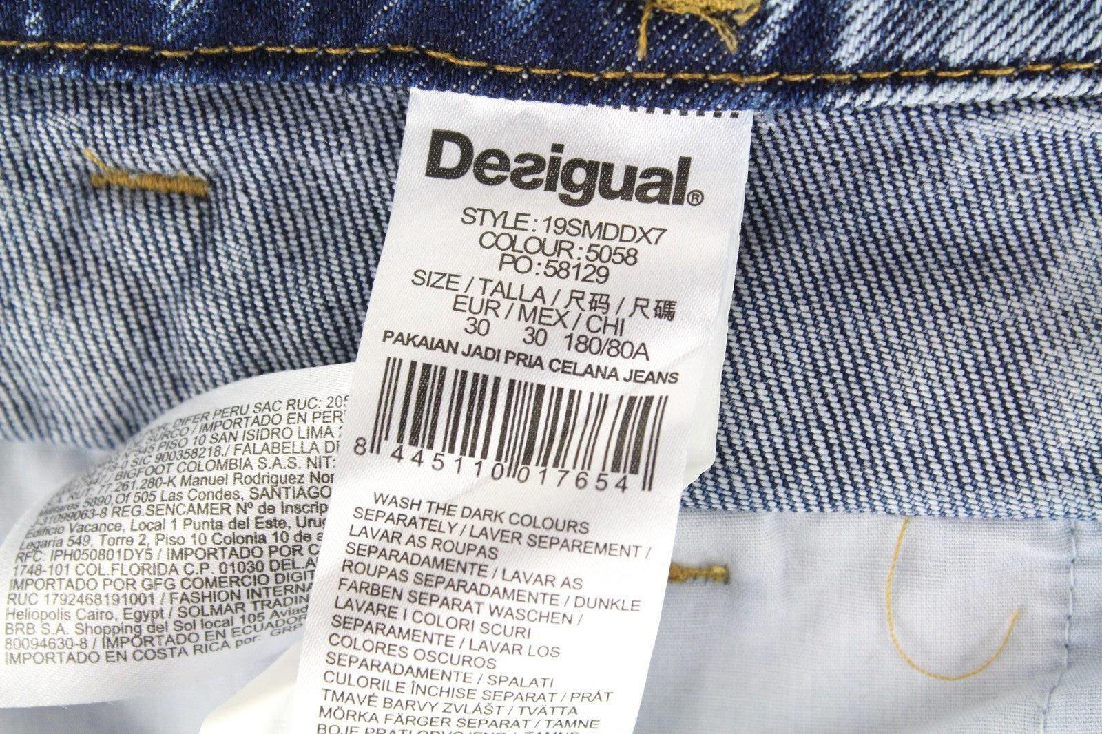DESIGUAL Coll_Rep Men Jeans W30 Washed Mid-Blue Slim Zipped Classic Stretch