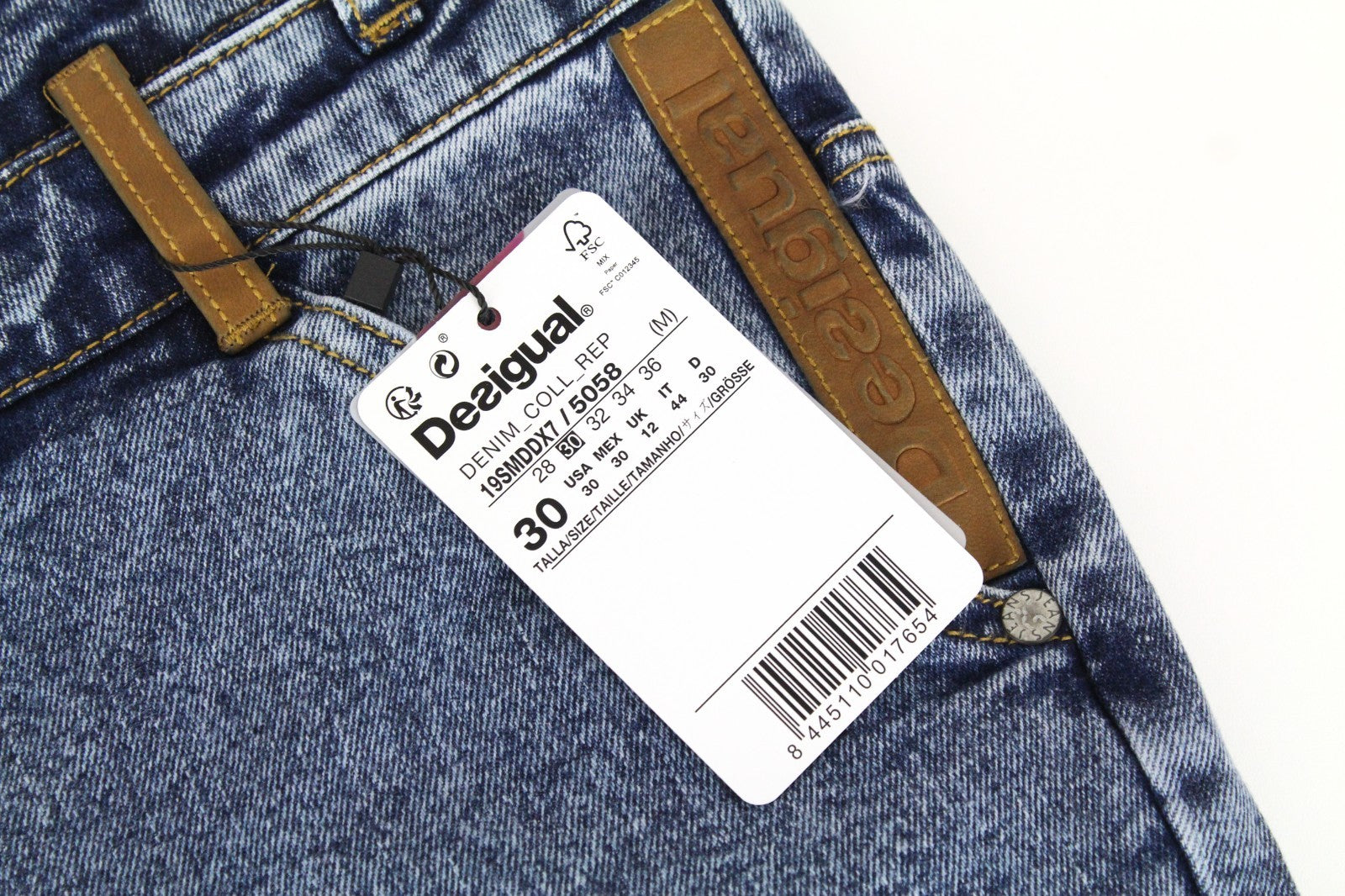 DESIGUAL Coll_Rep Men Jeans W30 Washed Mid-Blue Slim Zipped Classic Stretch