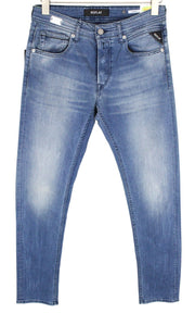 REPLAY Grover Men Jeans W30/L34 Super Stretch Button-Fly Blue Straight Classic