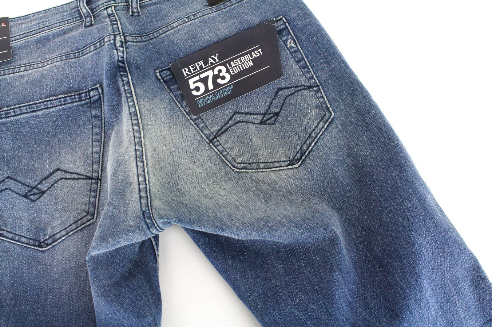 REPLAY Grover Men Jeans W30/L34 Super Stretch Button-Fly Blue Straight Classic