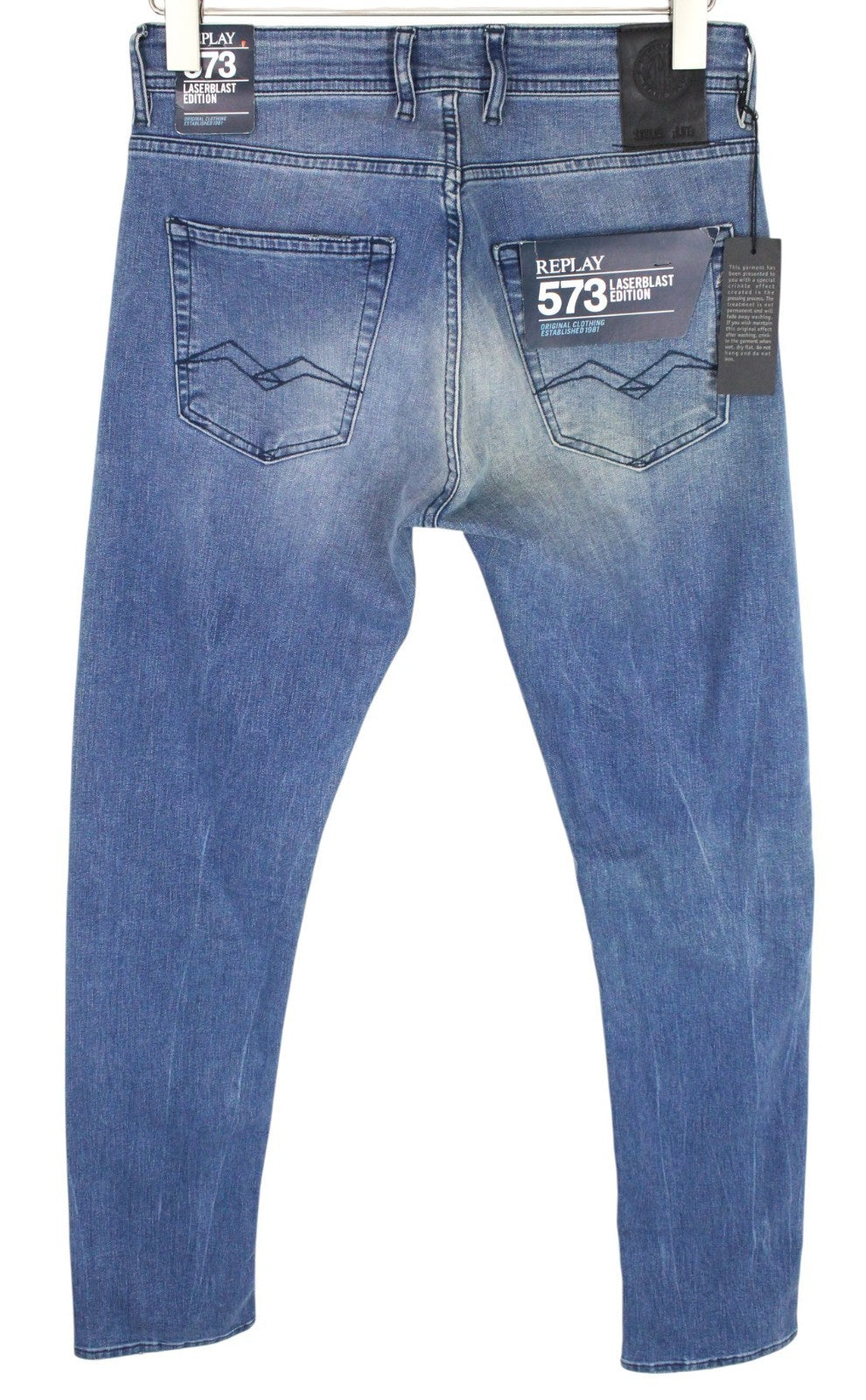 REPLAY Grover Men Jeans W30/L34 Super Stretch Button-Fly Blue Straight Classic