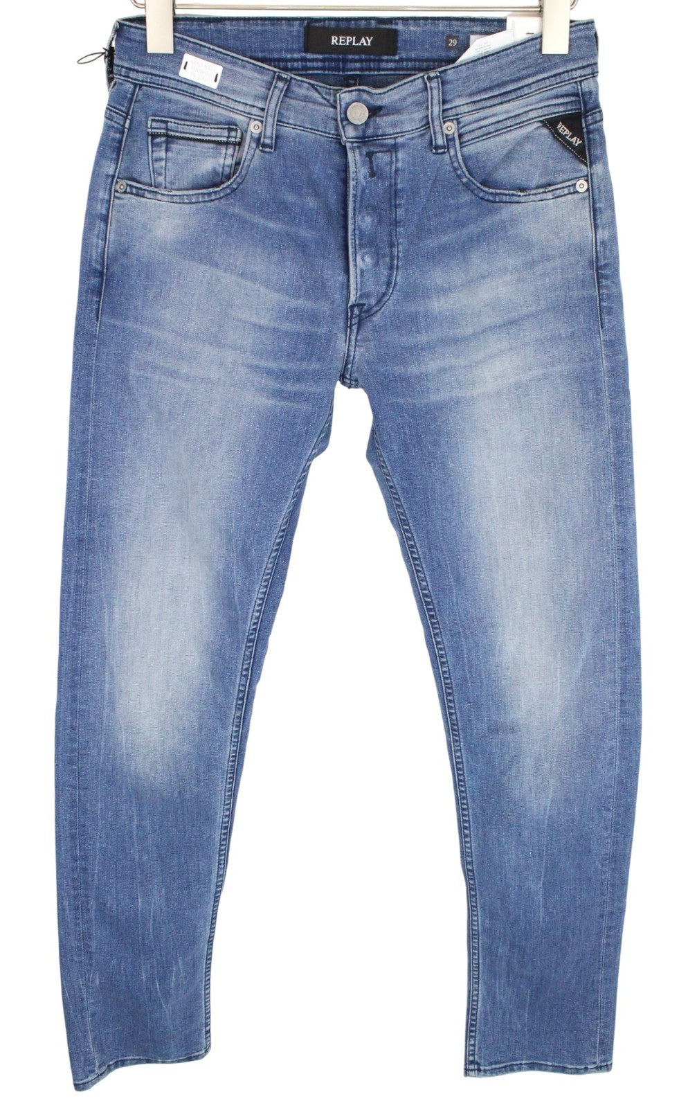 REPLAY Grover Men Jeans W29/L34 Super Stretch Button-Fly Blue Straight Classic