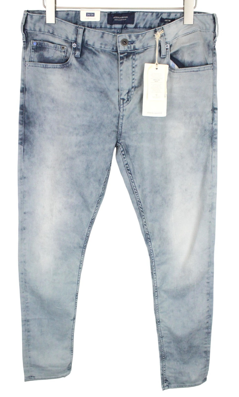 SCOTCH & SODA Skim Men Jeans W34/L34 Blue Skinny Washed Dress Stretchy Zip Fy