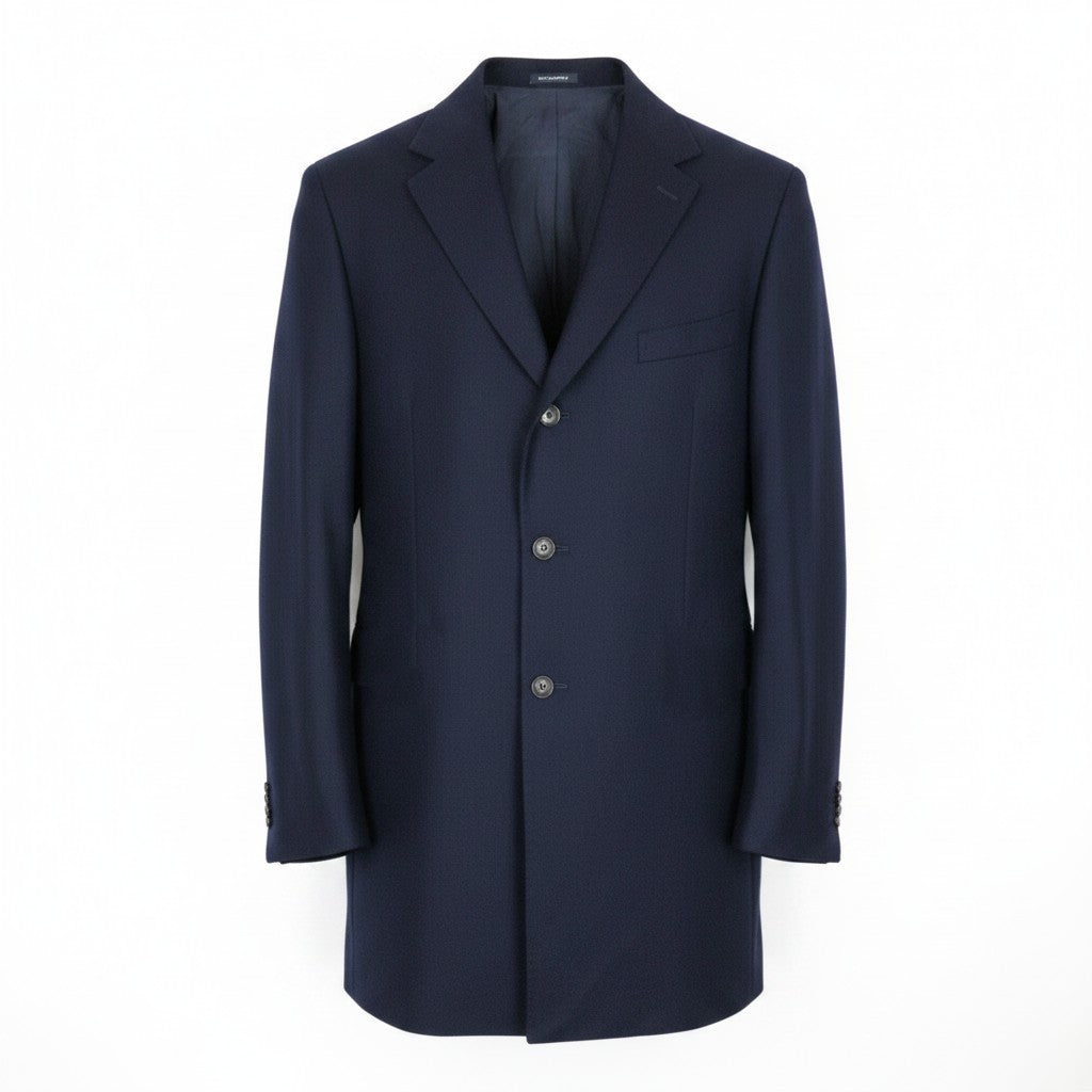 SUITSUPPLY Vicenza Men Coat UK54R Navy Wool Mid-Length Single-Breasted Overcoat