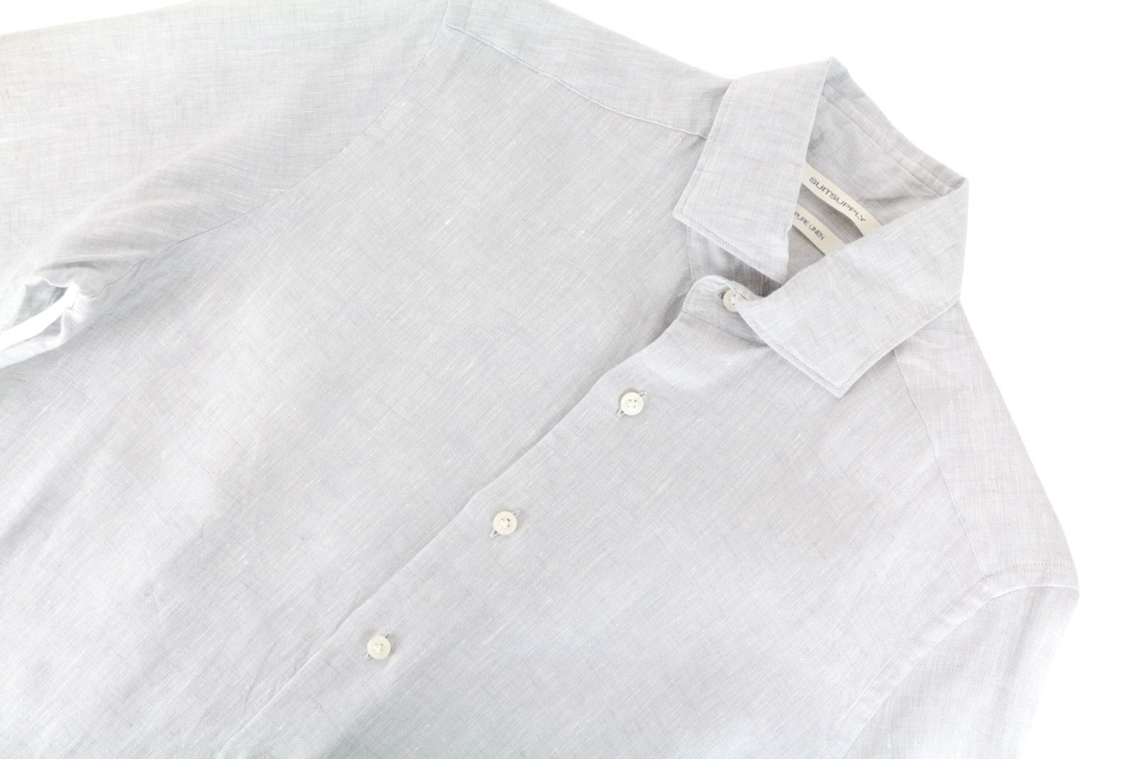 SUITSUPPLY Men Formal Shirt 35/ 13 1/2 /36/ 14 Grey Slim Linen Melange Cutaway