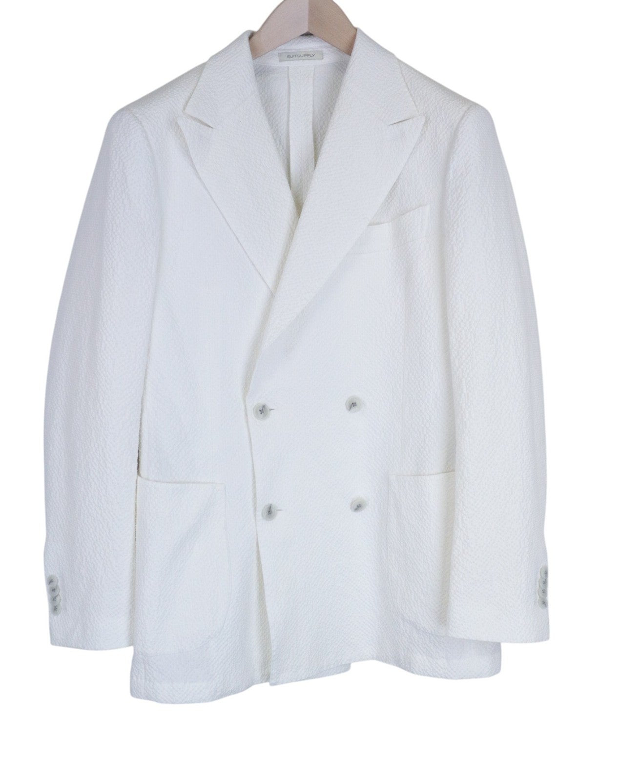 SUITSUPPLY Havana Men Suit UK38R White Slim Seersucker Double-Breasted 2 Piece