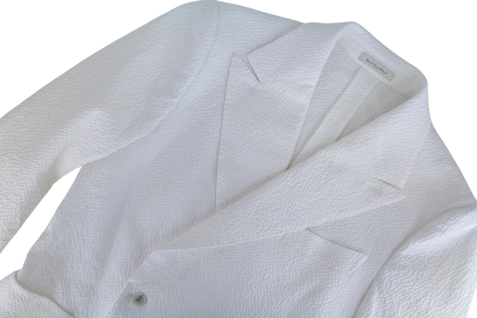 SUITSUPPLY Havana Men Suit UK38R White Slim Seersucker Double-Breasted 2 Piece