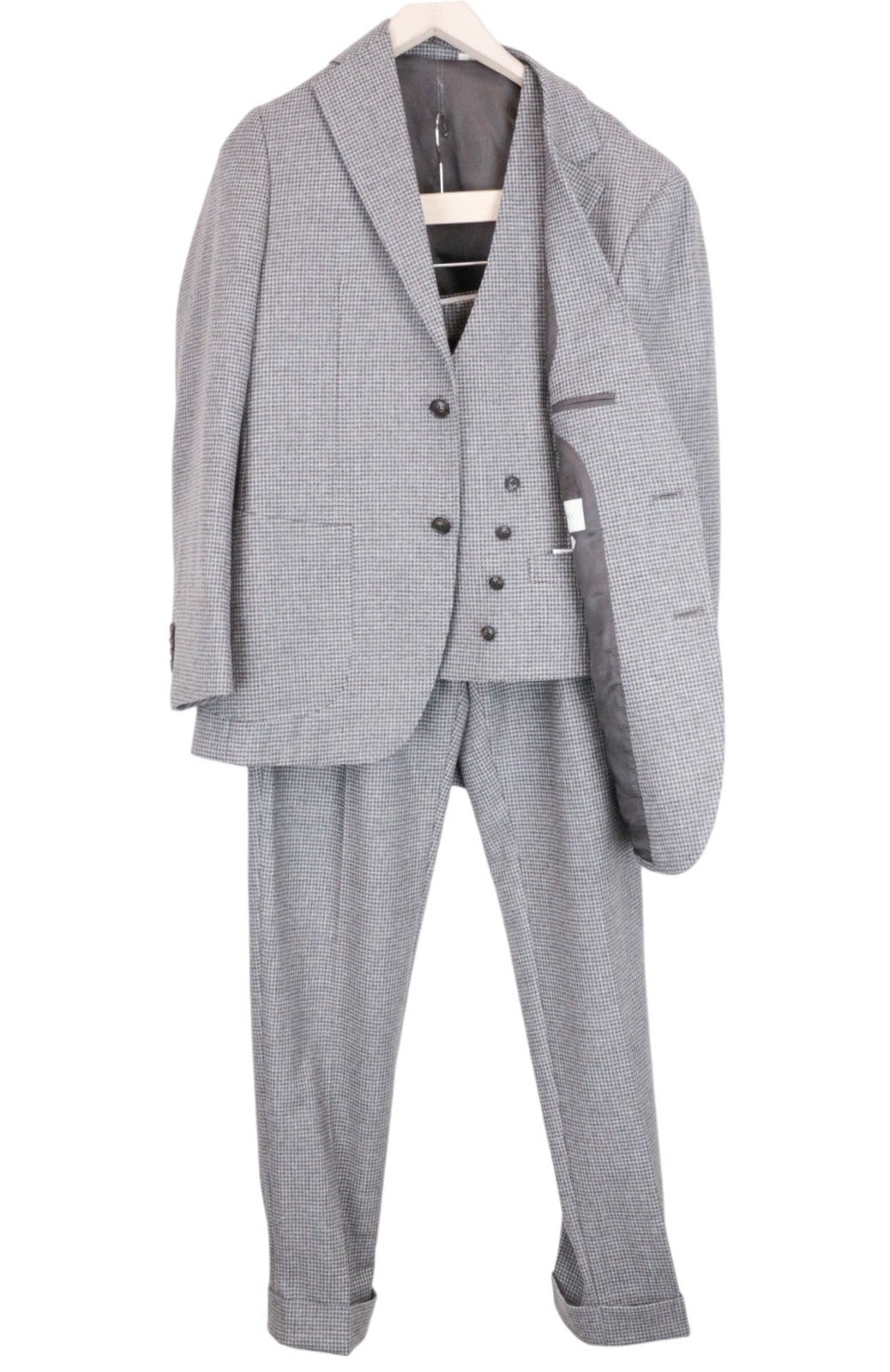 SUITSUPPLY Havana Patch Men Suit UK38R Grey Slim Wool Cashmere Pattern 3 Piece