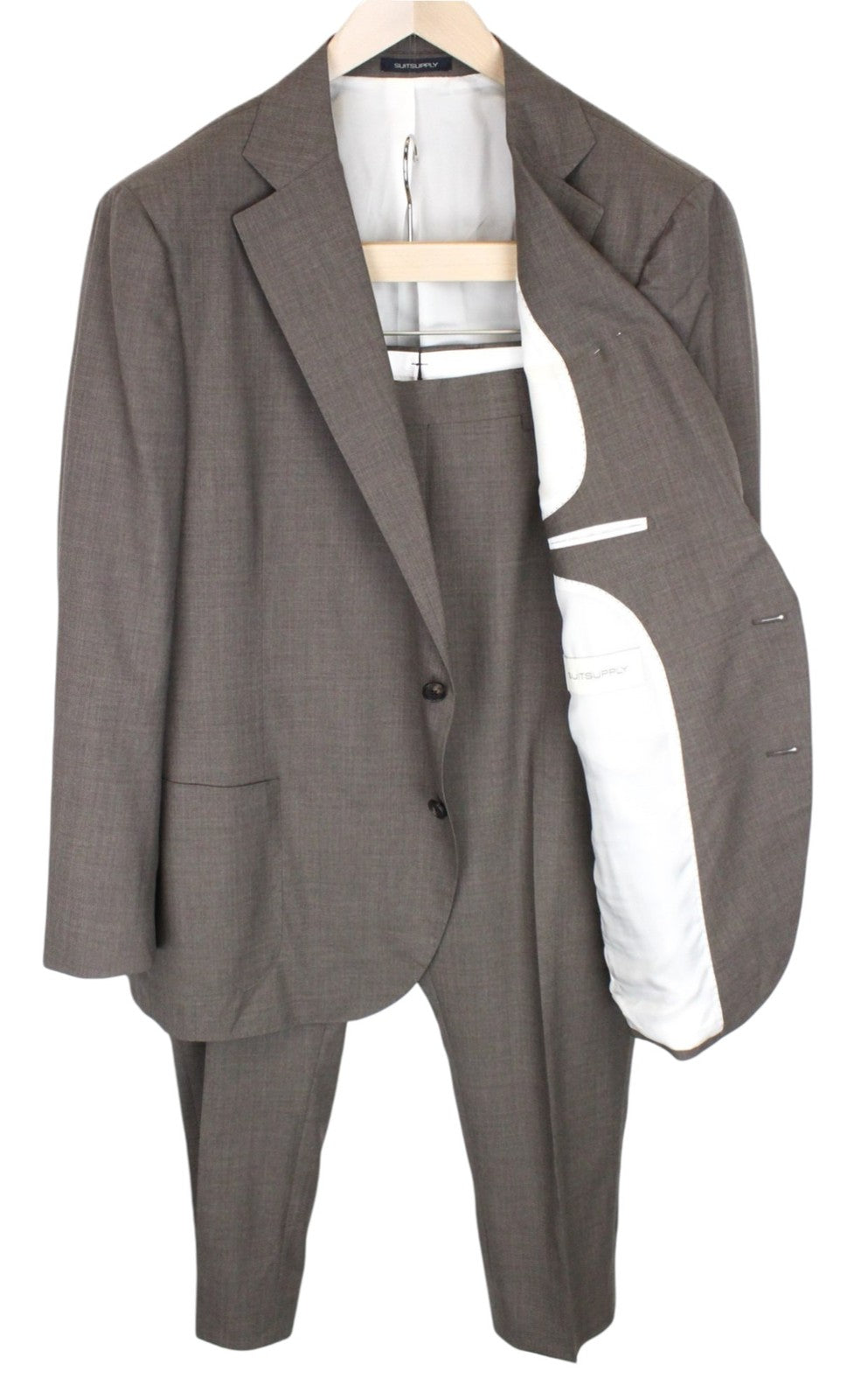 SUITSUPPLY La Spalla Men Suit UK52S Slim Brown Melange 2-Piece Formal Pure Wool