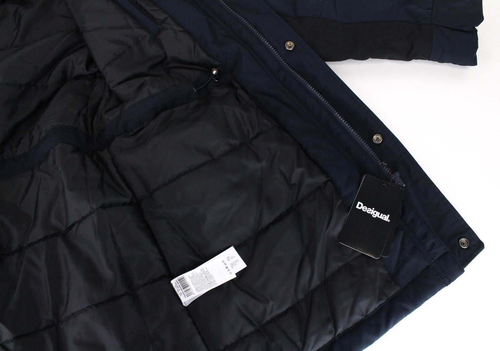 DESIGUAL Ernesto Men Jacket 2XL Dark Blue Hooded Outerwear Zip Up Lined