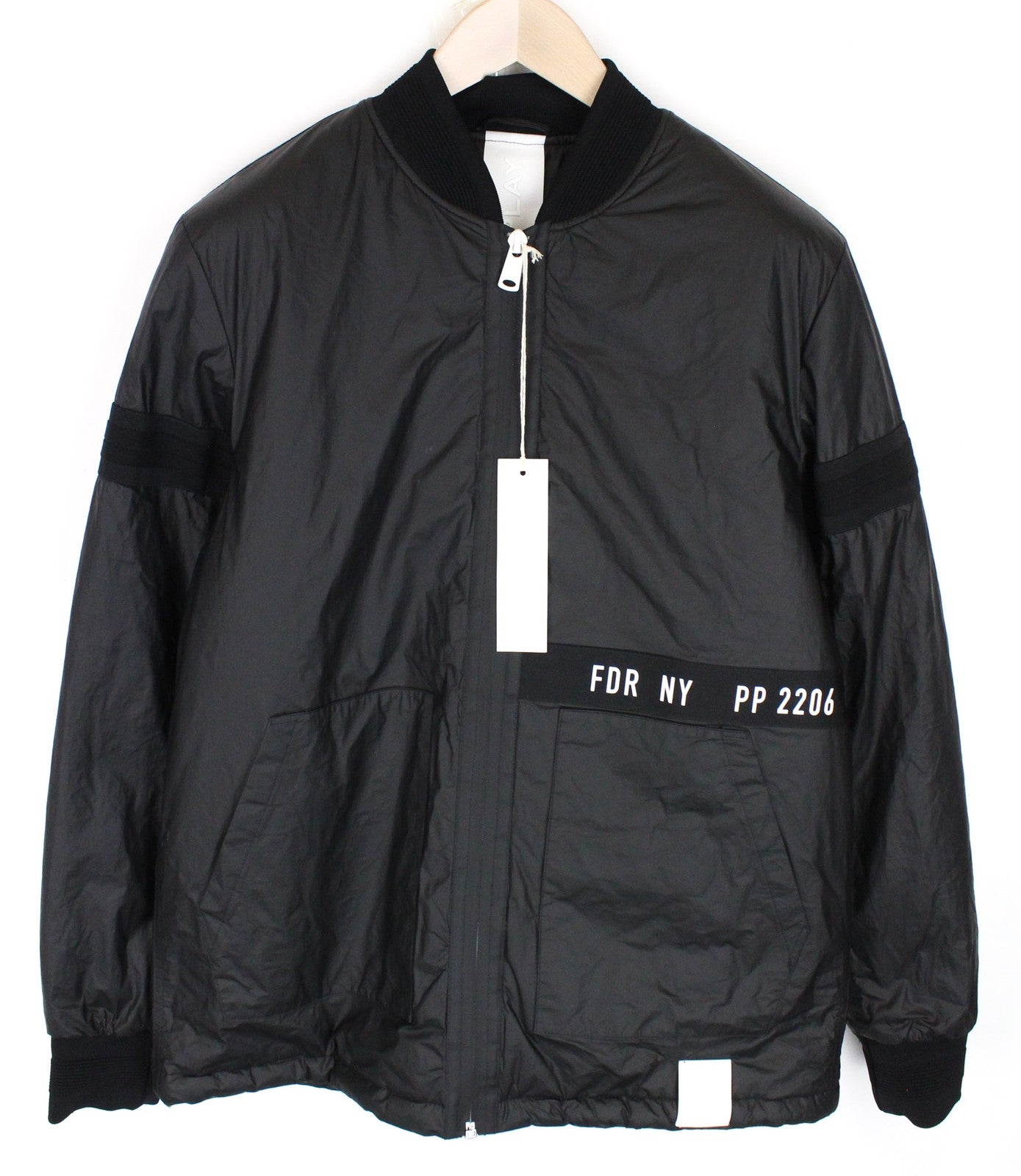REPLAY Men Jacket L Black Bomber Patched Lined High Neck Ribbed Classic Zip Up