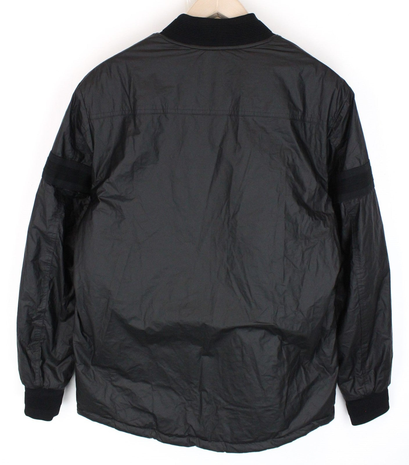 REPLAY Men Jacket L Black Bomber Patched Lined High Neck Ribbed Classic Zip Up