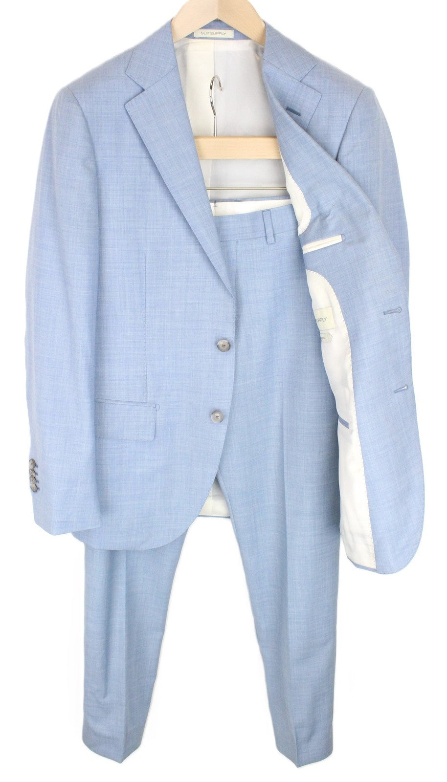 SUITSUPPLY Lazio Men Suit UK36R Pure Wool Formal Melange Blue Slim 2-Piece