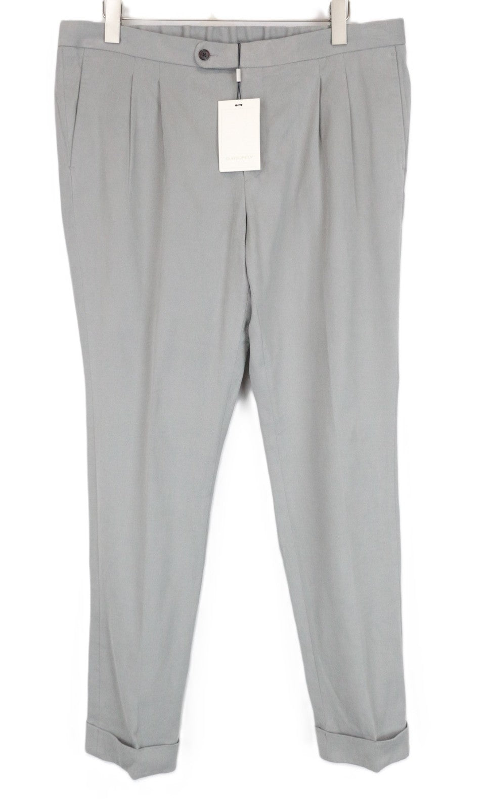 SUITSUPPLY Brescia Men Trousers UK34R Grey Cotton Stretch Pleated Turn-Up