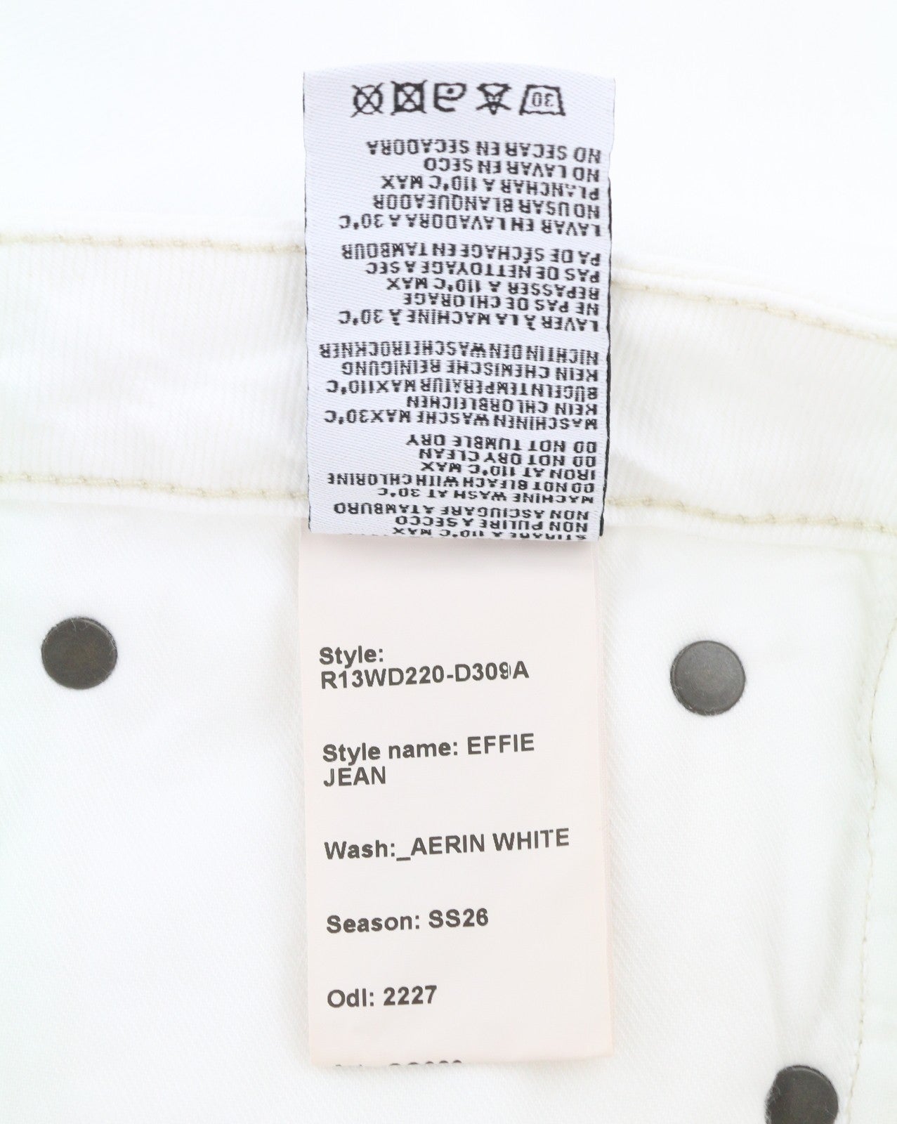 R13 Effie Women Jeans 28 Aerin White Zip Fly Straight Fit SS26