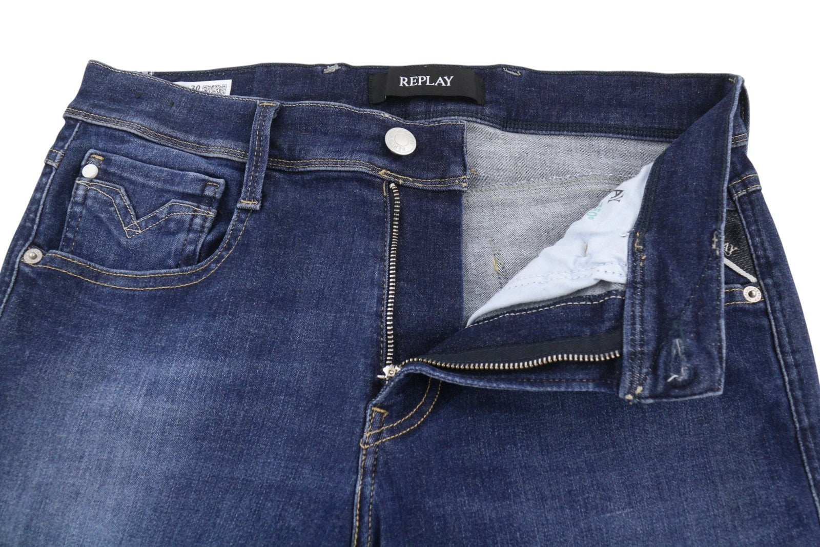 REPLAY Anbass Men Jeans W30/L29 Blue Whiskers Faded Slim Fit Denim