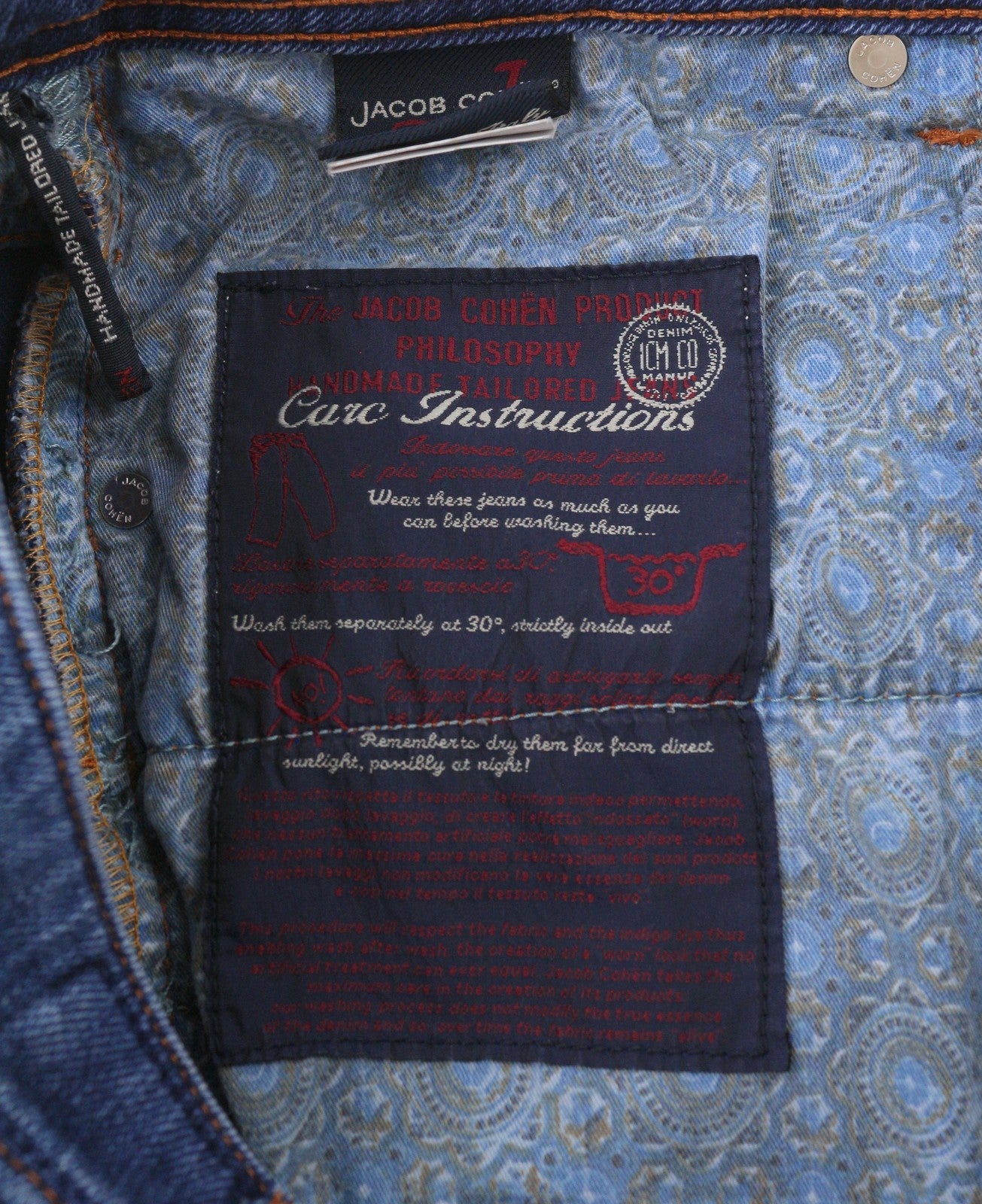 JACOB COHEN J622 Comf Men Jeans W34 Blue Faded Skinny Fit Button Fly