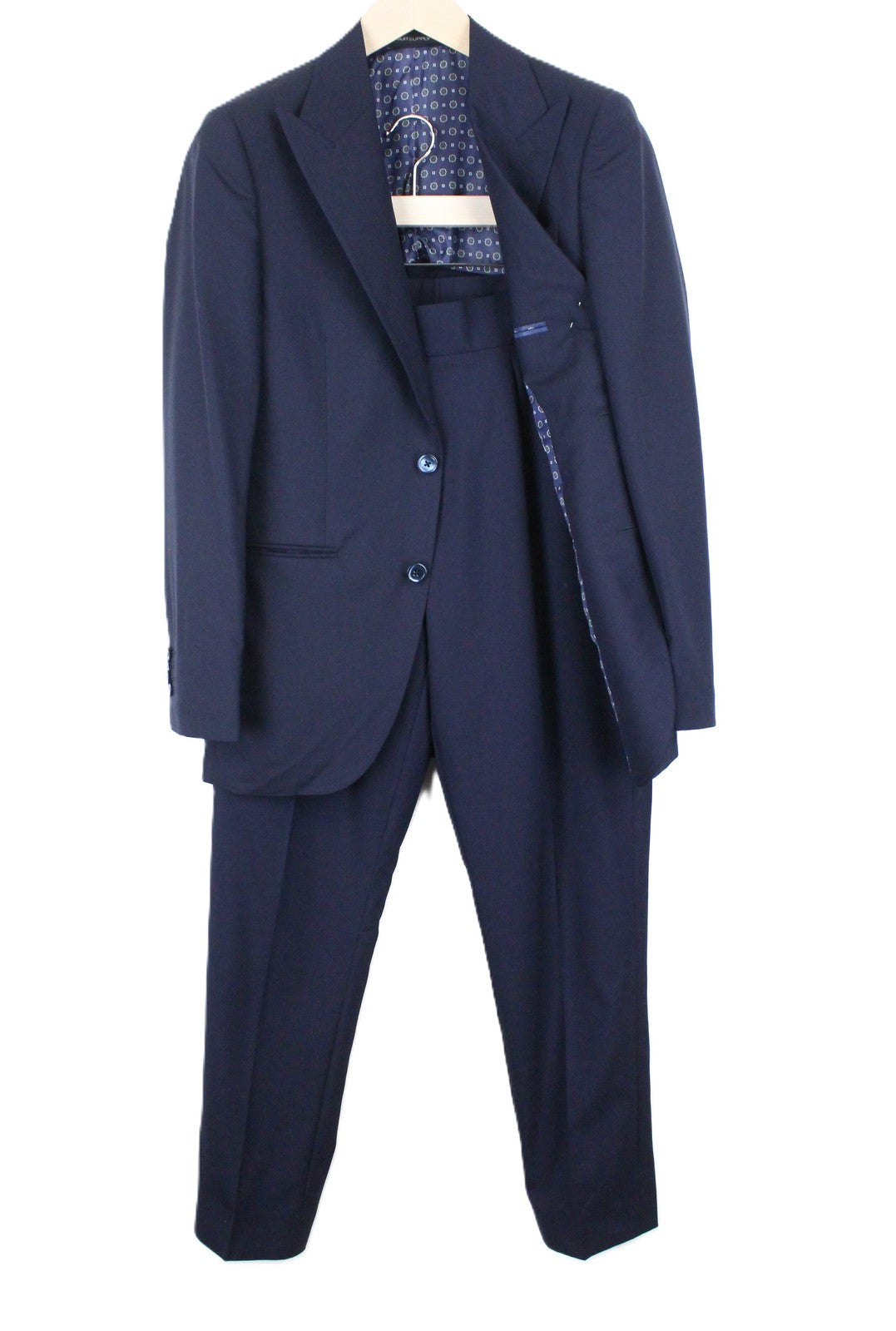SUITSUPPLY La Spalla Men Suit UK34R Peak Lapel Pure Wool Lined Blue 2 Piece