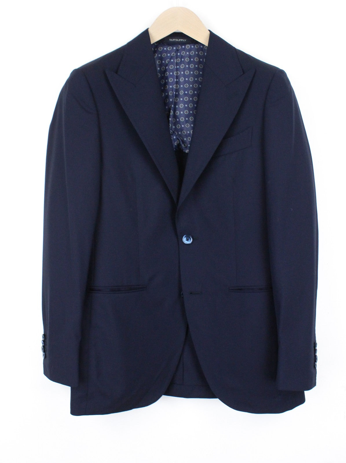 SUITSUPPLY La Spalla Men Suit UK34R Peak Lapel Pure Wool Lined Blue 2 Piece